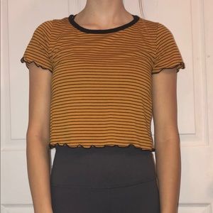 Orange and black striped crop top t-shirt